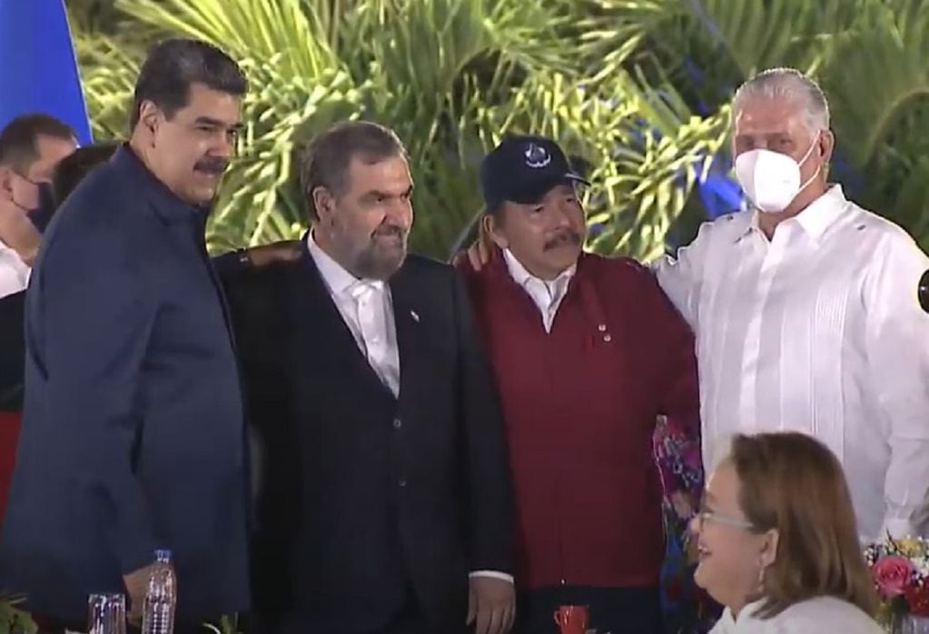 Nicolás Maduro, Mohsen Rezai, Daniel Ortega y Miguel Díaz-Canel en Nicaragua (Captura de video)