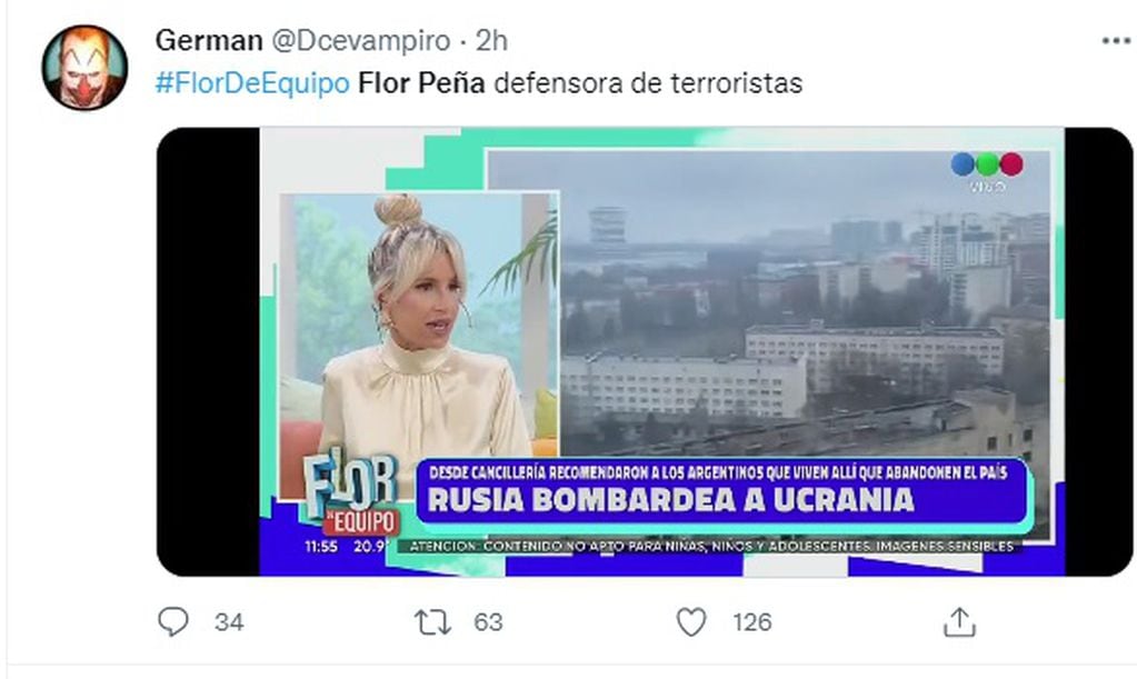 Polémica en redes sociales por las declaraciones de Flor Peña sobre el conflicto Rusia-Ucrania. / Twitter