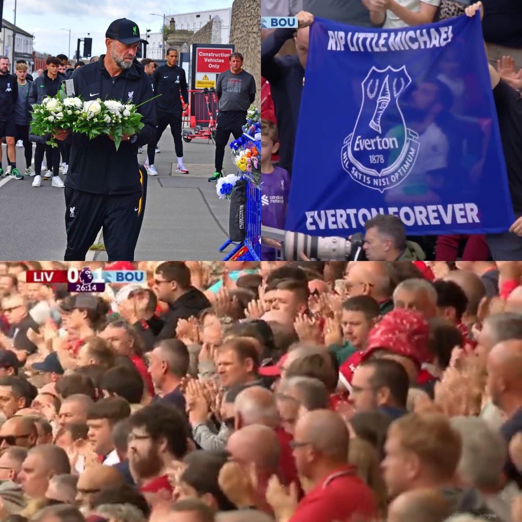 Homenaje a Michael Jones, un hincha del Everton que falleció mientras trabajaba en las obras del nuevo estadio de su club. / Foto: Ataque Futbolero
