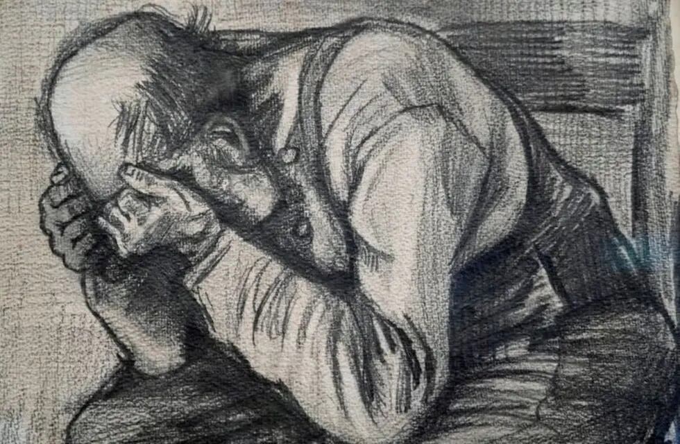El "Estudio de 'Desgastado'" de Vincent Van Gogh, fechado en noviembre de 1882, el jueves 16 de septiembre de 2021 en el Museo Gogh en Ámsterdam. El dibujo, recientemente descubierto, se expondrá por primera vez al público a partir del viernes. (AP Foto/Peter Dejong)