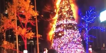 Árbol de navidad prendido fuego en Nueva York