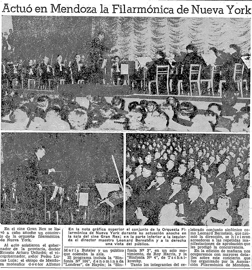 Las únicas fotos que se conservan del paso de Bernstein y la Filarmónica de Nueva York por Mendoza. Foto: Archivo de diario Los Andes.
