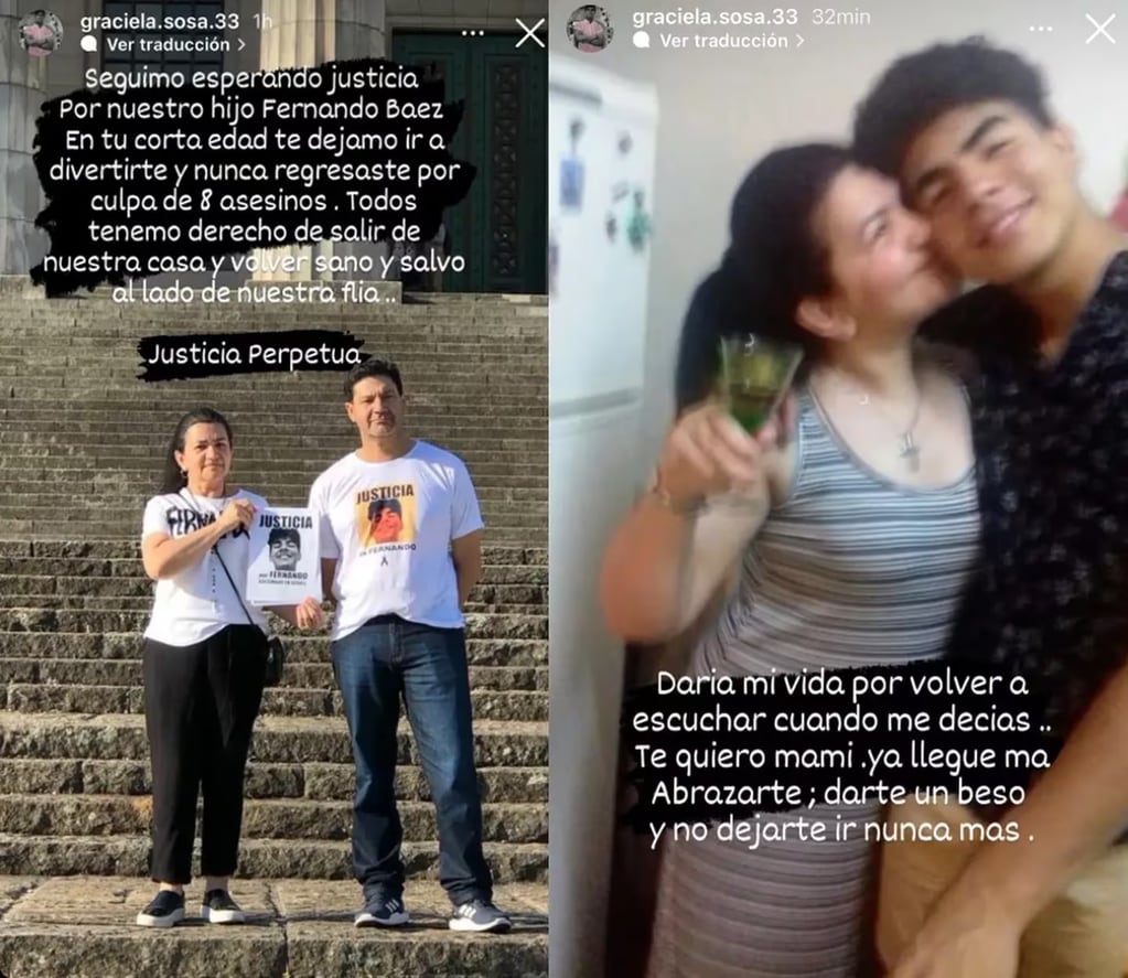 Los posteos de la mamá de Fernando Báez Sosa. Gentileza: Captura Instagram @graciela.sosa.33.