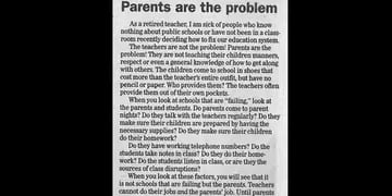 Los padres son el problema, carta de una maestra