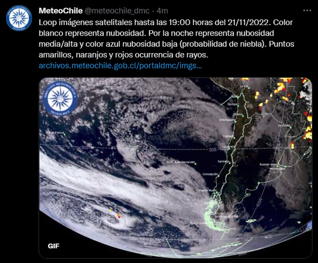 Desde la Dirección Meteorológica de Chile advierten sobre el pronóstico. Foto: @meteochile_dmc