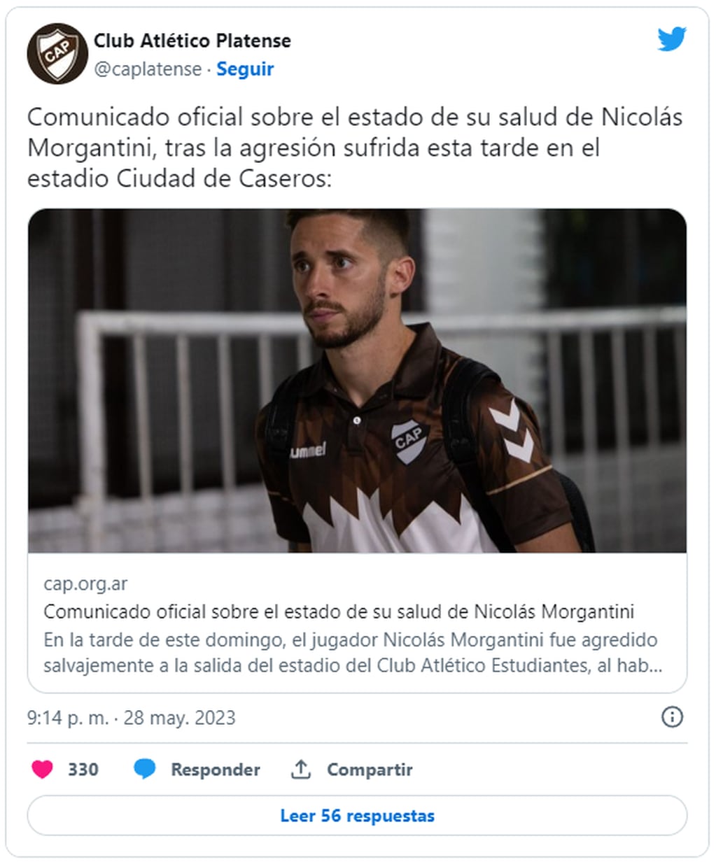 Comunicado del Club Atlético Platense. Foto: Twitter/@caplatense