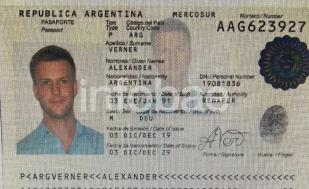 El pasaporte de Alexander Verner. Foto: Infobae