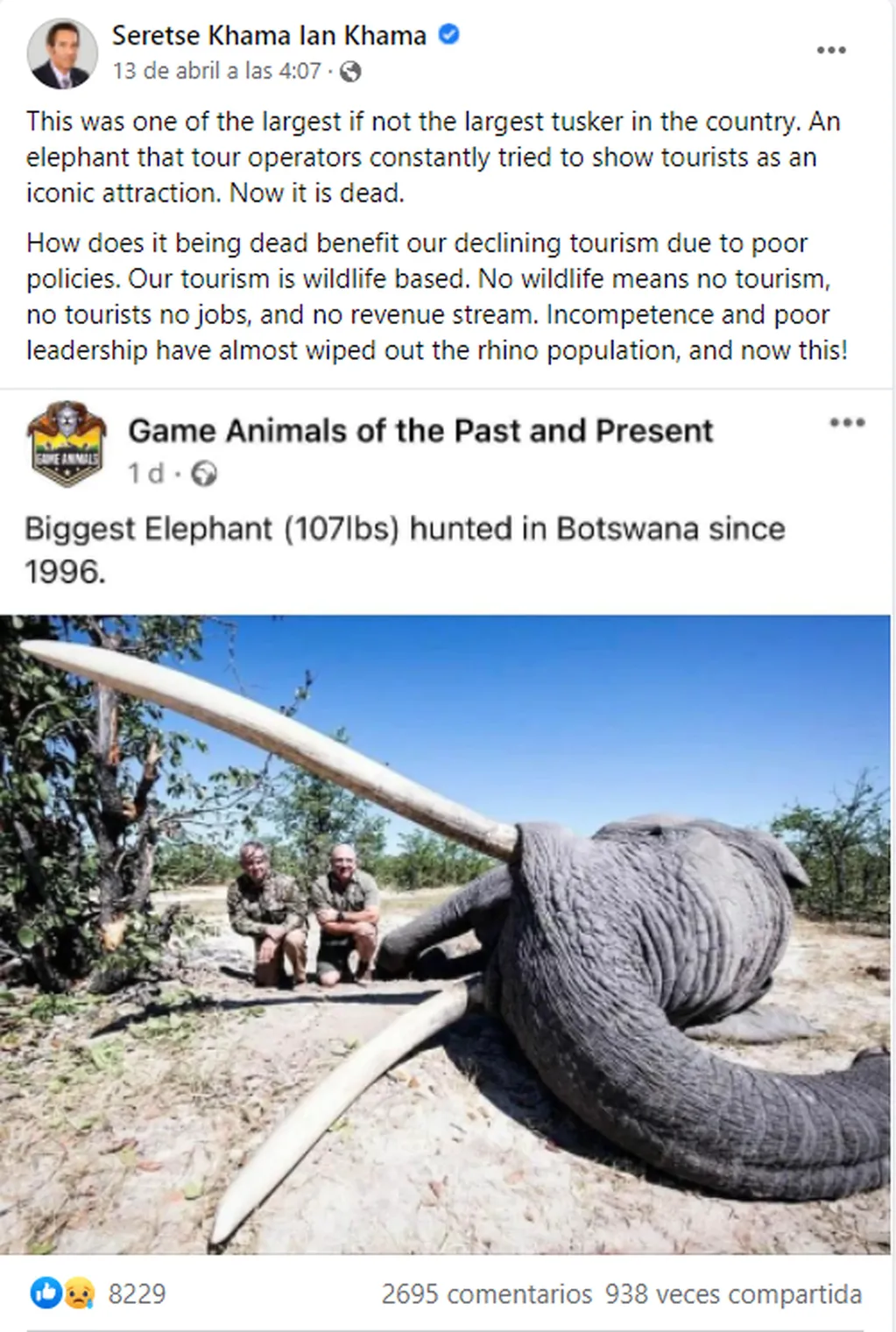 Un cazador pagó 50 mil dólares para matar a un elefante en peligro de extinción en África.
