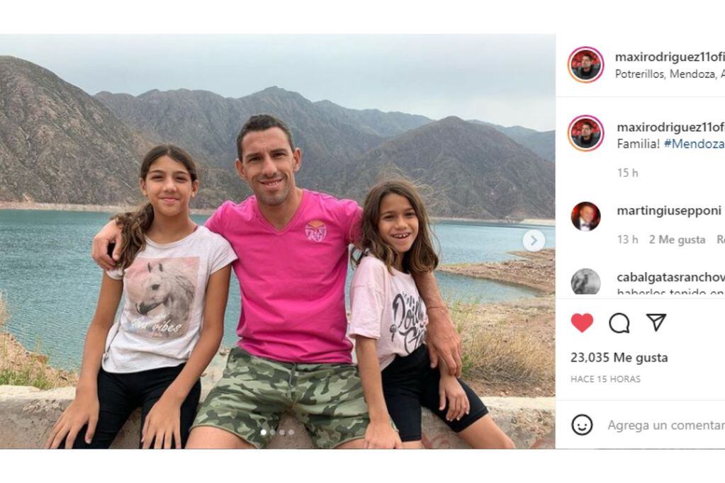 Maxi Rodríguez disfruta junto a su familia los paisajes mendocinos. / Foto: Instagram