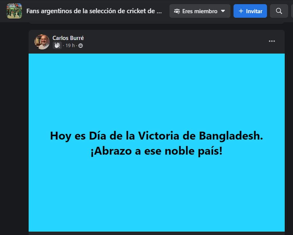 Publicaciones de argentinos saludando a Babgladesh por el "Día de la Victoria". Foto: Facebook.