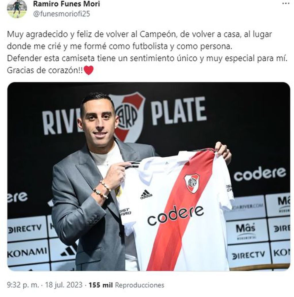 Ramiro Funes Mori, otro mendocino para River Plate. / IG