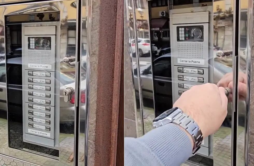 El video, que fue publicado en TikTok, muestra cómo el hombre accede a los timbres tras abrir una pequeña puerta de vidrio - Captura de video