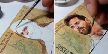 Video: pintó la cara de Lionel Messi en un billete de diez y se volvió viral