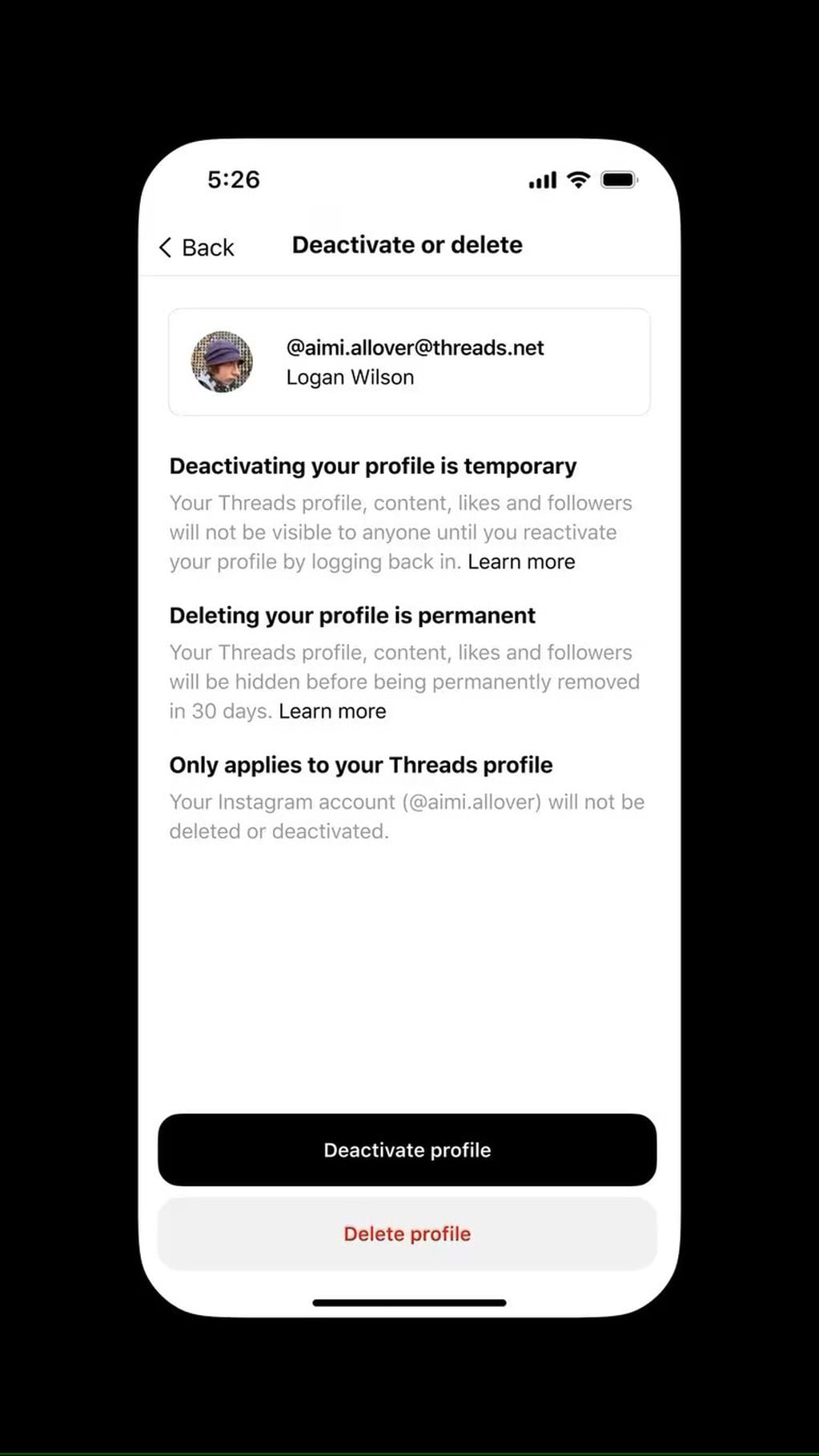 Threads de Meta permite  eliminar perfiles de forma independiente de instagram