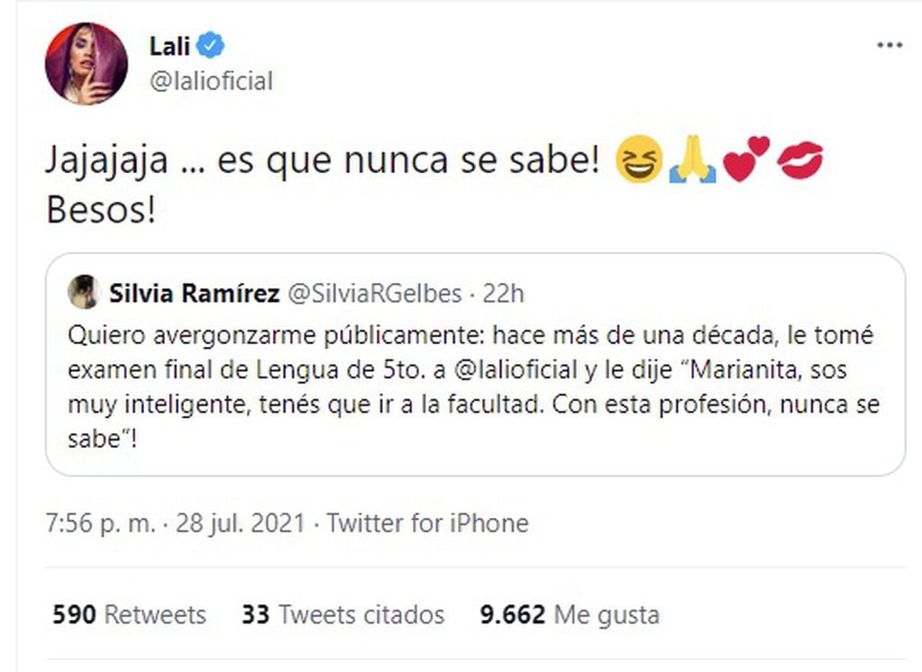 El mensaje de la profesora de Lali Espósito que se hizo viral - 