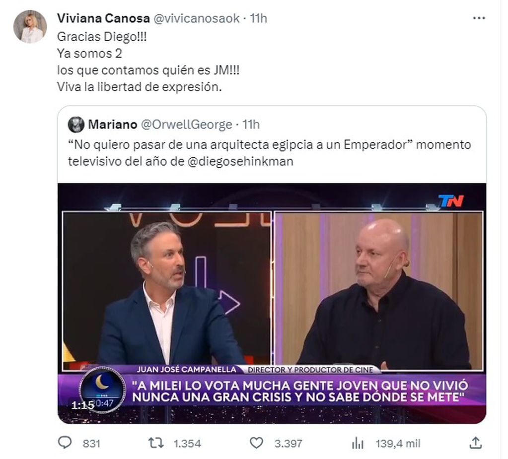 Viviana Canosa apoyó a Diego Sehinkman en su denuncia contra Javier Milei (X)