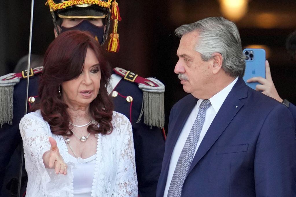 La vicepresidenta Cristina Fernández y el jefe de Estado, Alberto Fernández, al finalizar el acto por la apertura de las sesiones ordinarias del Congreso. Archivo