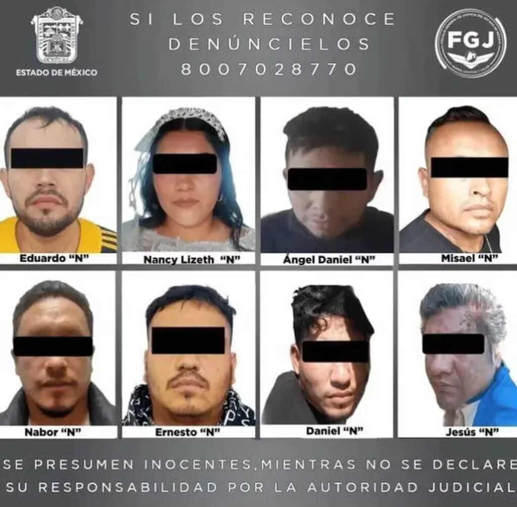 De los ocho sospechosos, ya hay cinco detenidos. Foto: Policía del Estado de México