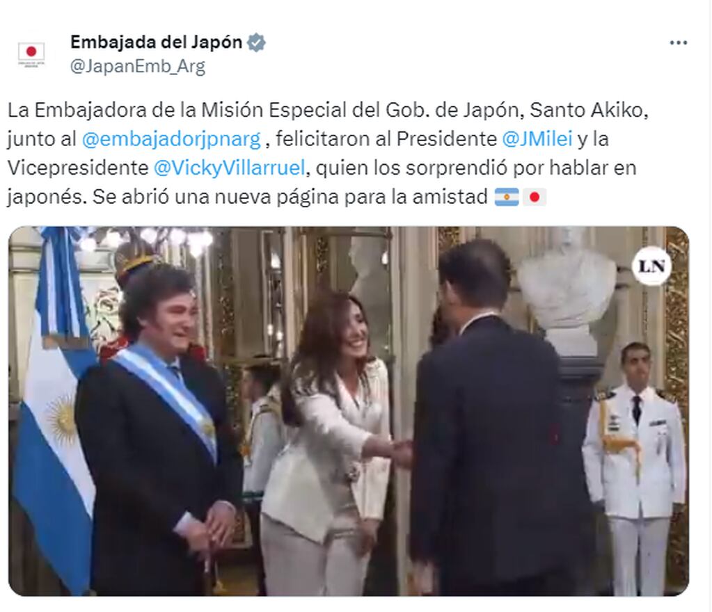 El video que retrató el momento fue publicado la red social de la Embajada Japonesa en Argentina - X