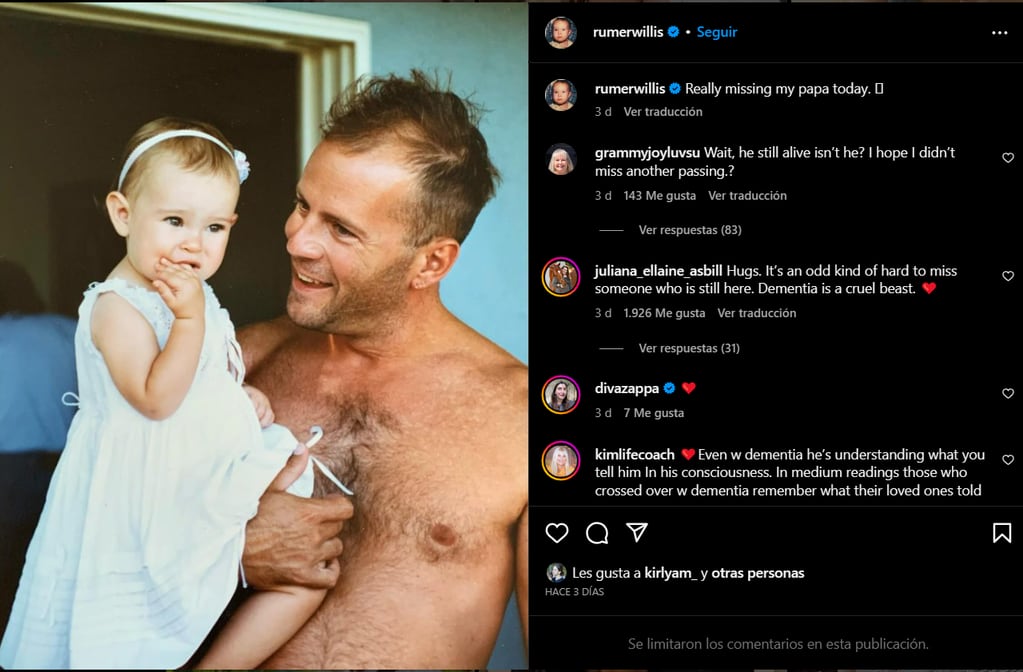 Las hijas de Bruce Willis y sus emotivos posteos sobre su papá