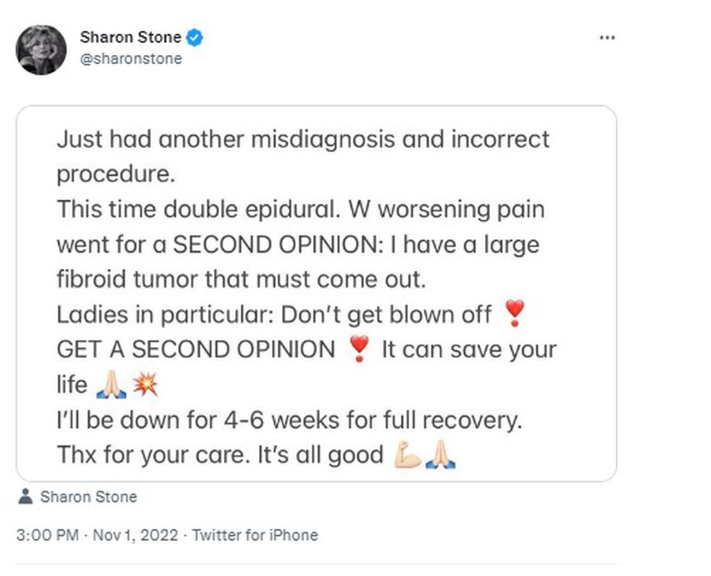 Sharon Stone habló del tumor que tiene