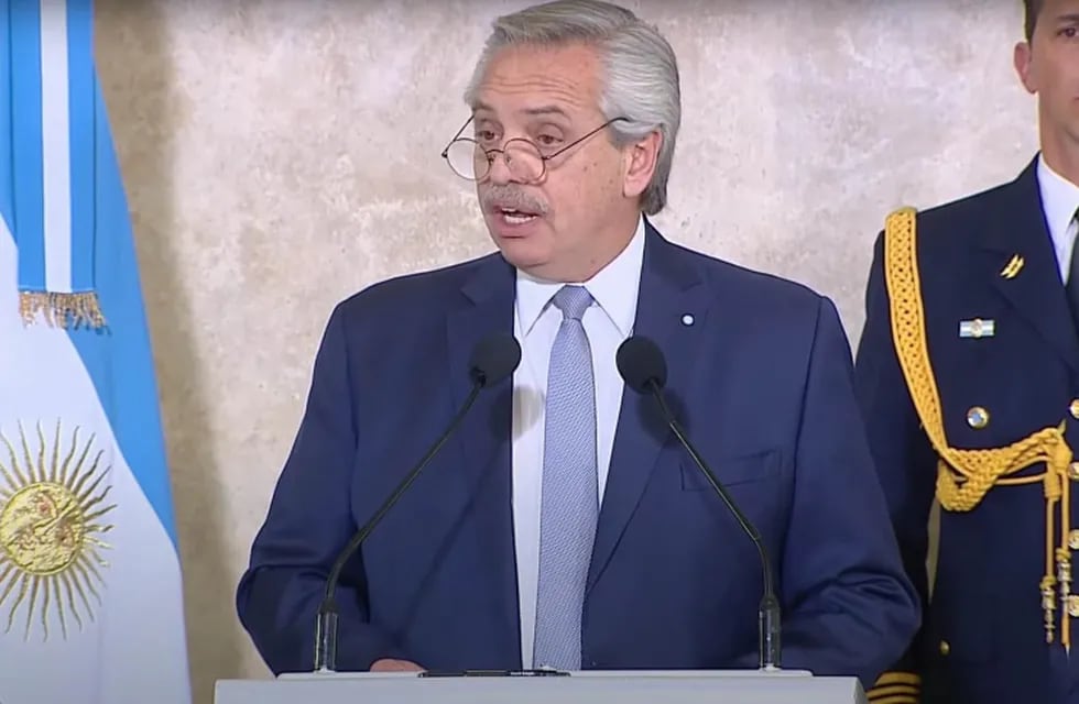 Alberto Fernández durante su discurso en el ministerio de Defensa. Foto: Gentileza