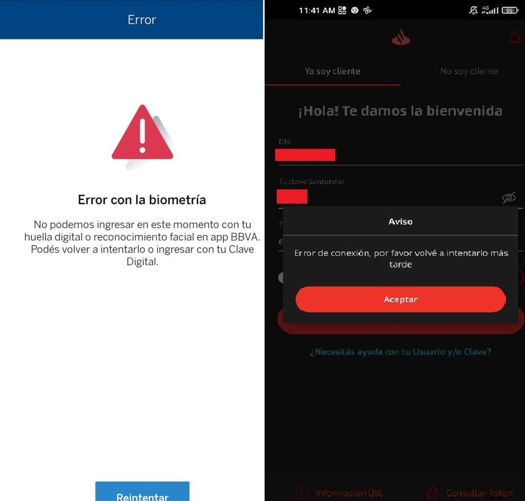 Problemas para ingresar a las apps móviles de BBVA y Santander