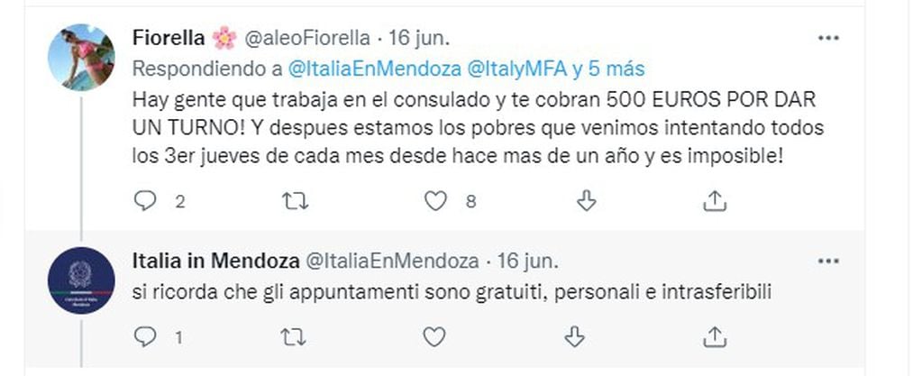 El consulado de Italia en Mendoza recuerda que los turnos son gratuitos, personales e intransferibles. "No se cobran".