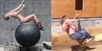 Una filmación casera que se viralizó en la aplicación de mensajería muestra parte del clip de "Wrecking Ball" con un inesperado giro.