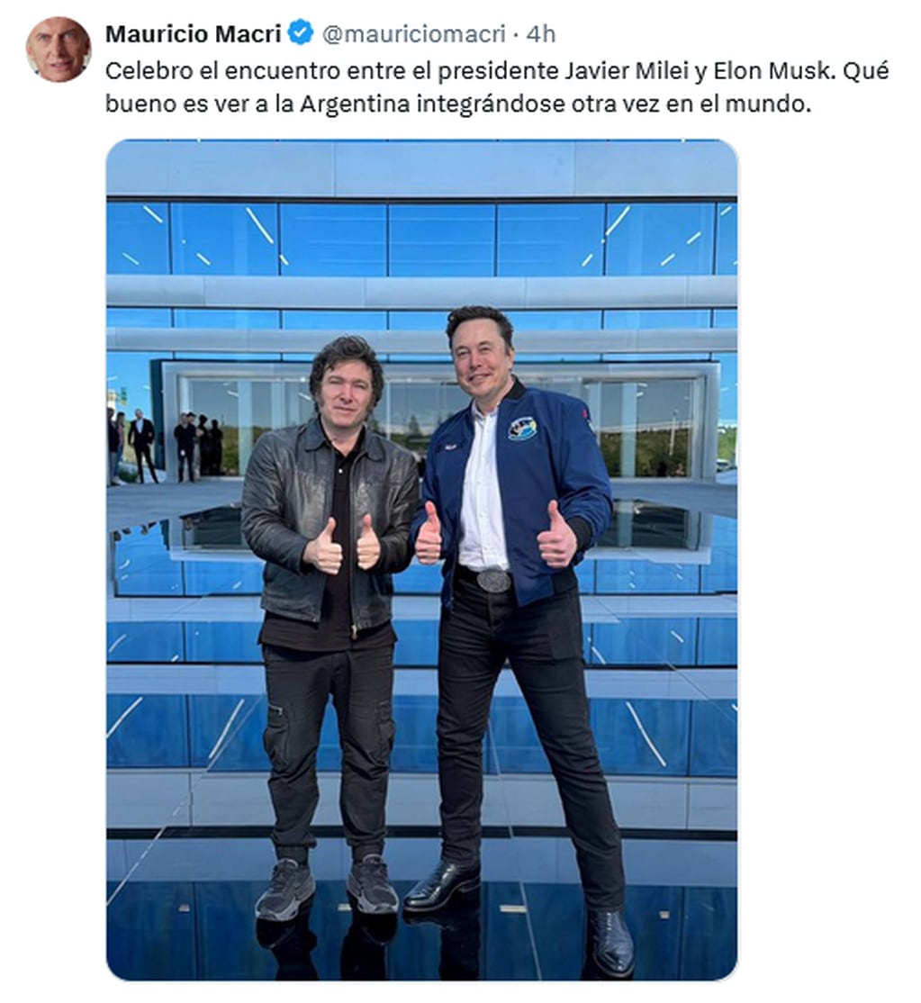 El expresidente felicitó a Milei por reunirse con Elon Musk.