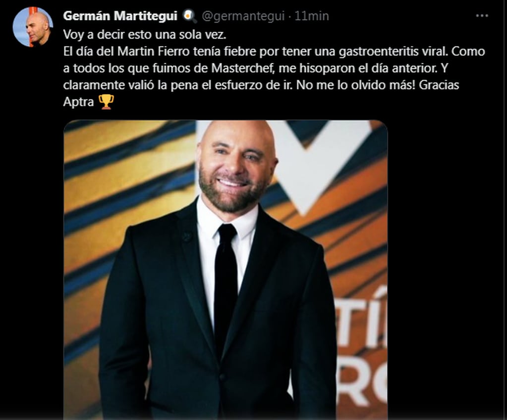 Descargo en Twitter de Germán Martitegui.