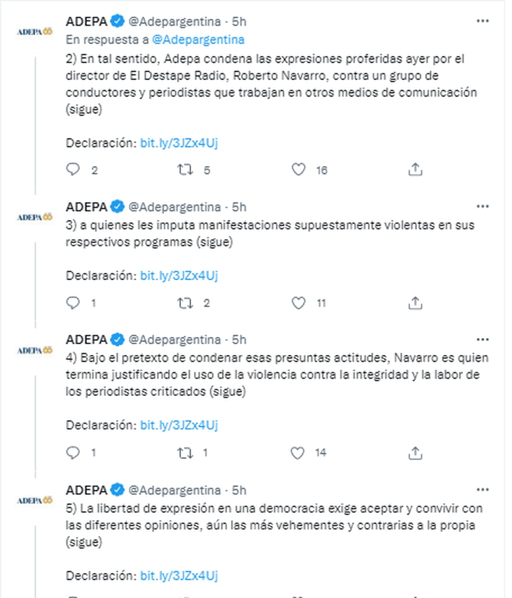 Tras los dichos de Roberto Navarro, La Asociación de Entidades periodísticas Argentina expresó su repudio sobre las declaraciones y apoyaron a los periodistas señalados.