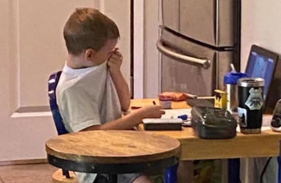 El pequeño de cinco años se largó a llorar mientras estaba en clases virtuales y su mamá aseguró que está cansado de pasar tantas horas frente a la computadora.