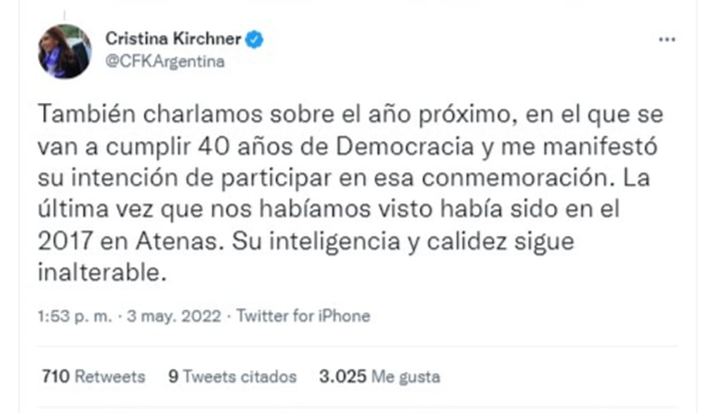 Cristina Kirchner cuestionó la 'legitimidad de la gestión', tras una dura publicación en Twitter.