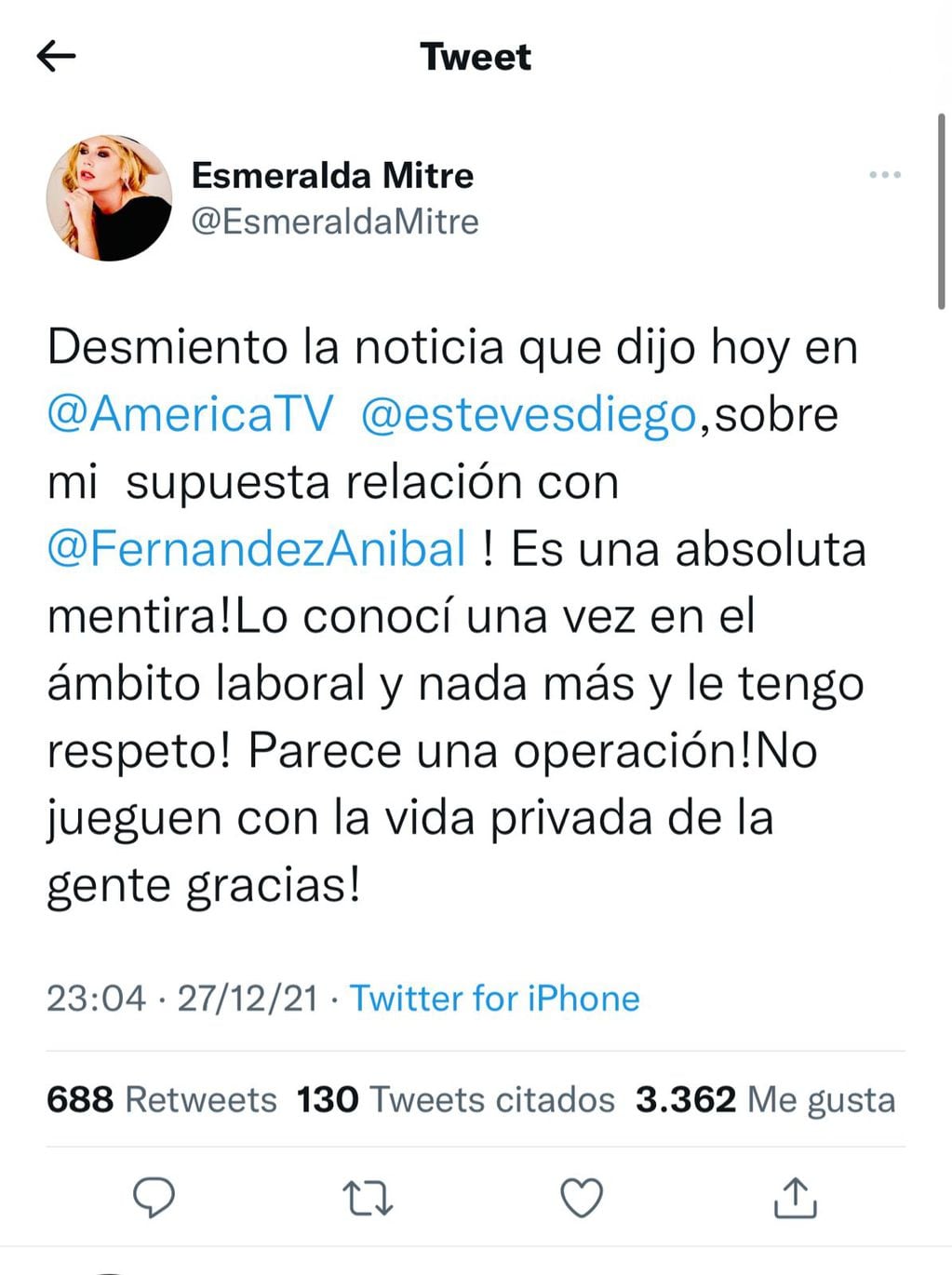 Esmeralda Mitre confirmó que no sale con Aníbal Fernández.