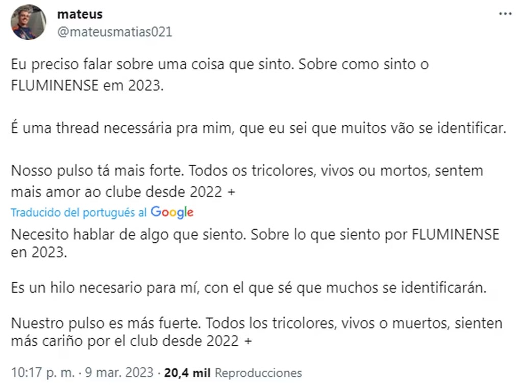 La predicción de un fan del Fluminenses sobre la Final ante Boca