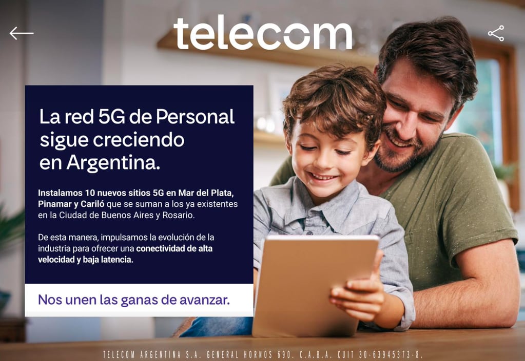 Telecom anunció que Personal habilita sitios 5G en la Costa Atlántica