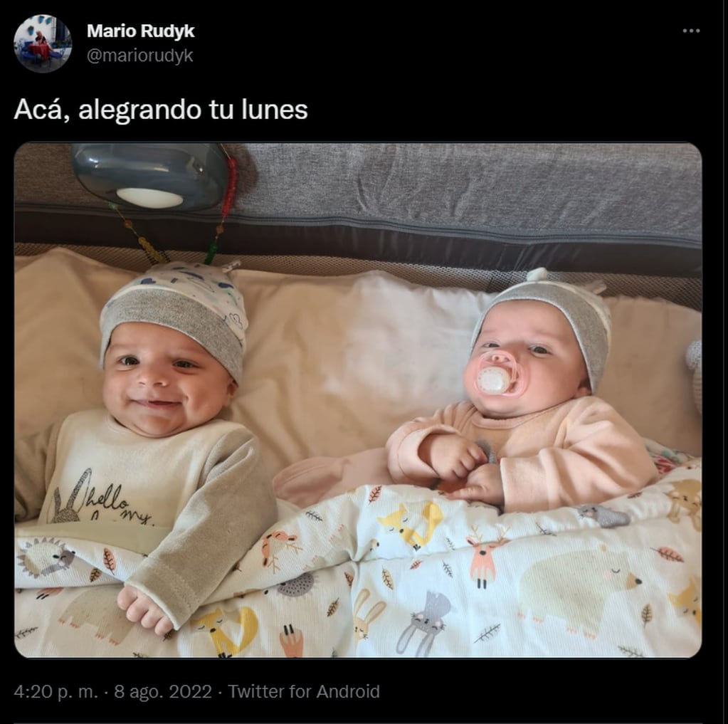 Nina y Milo, los mellizos de Mario Rudyk cumplen 3 meses