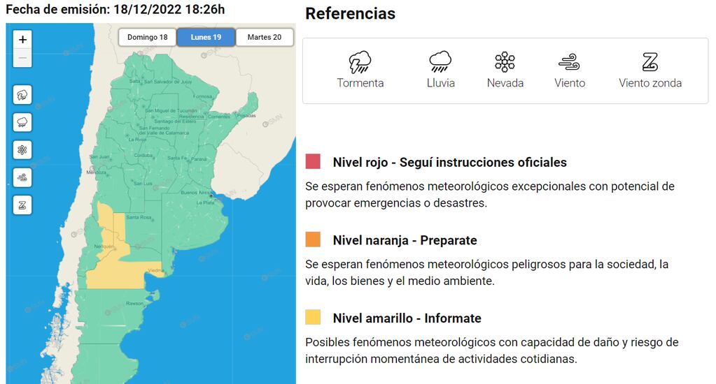 Alerta del SMN. Foto: Servicio Meteorológico Nacional