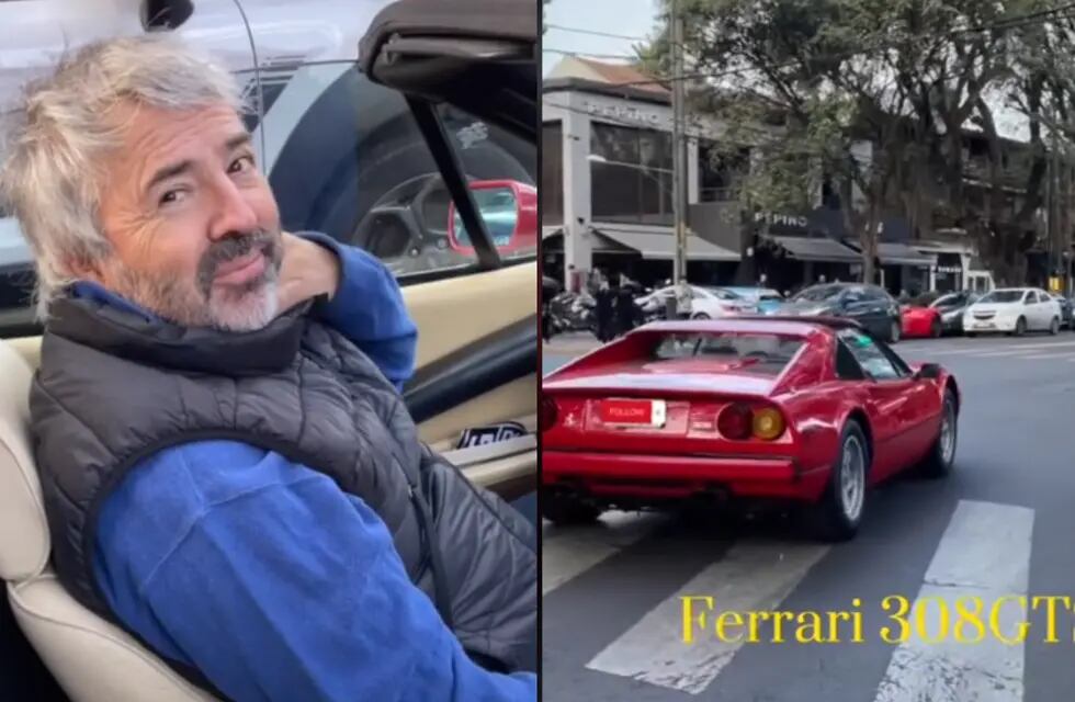 Se encontró con un Ferrari 308 GTS en una avenida de la provincia bonaerense. El deportivo es una edición de un modelo vintage de 1975. Foto: Captura video