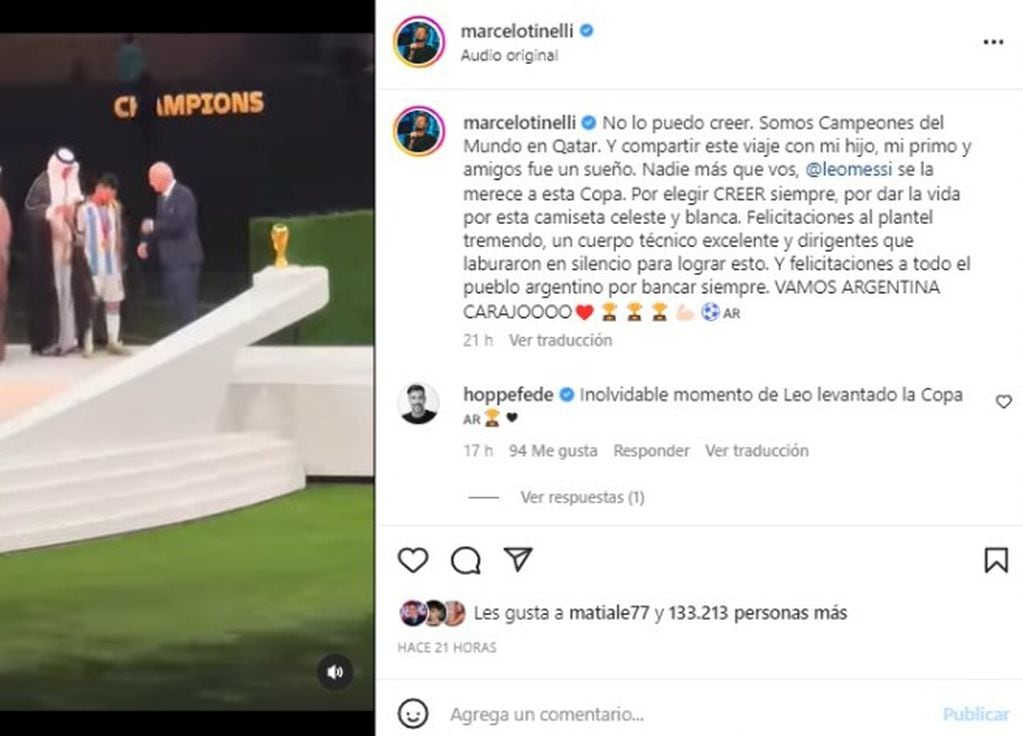 Marcelo Tinelli festejando que Argentina es Campeón del mundo