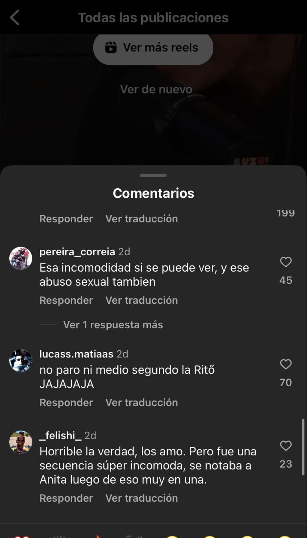 La reacción en redes al video de Anita Espósito y María Eugenia Ritó. Captura de Instagram.