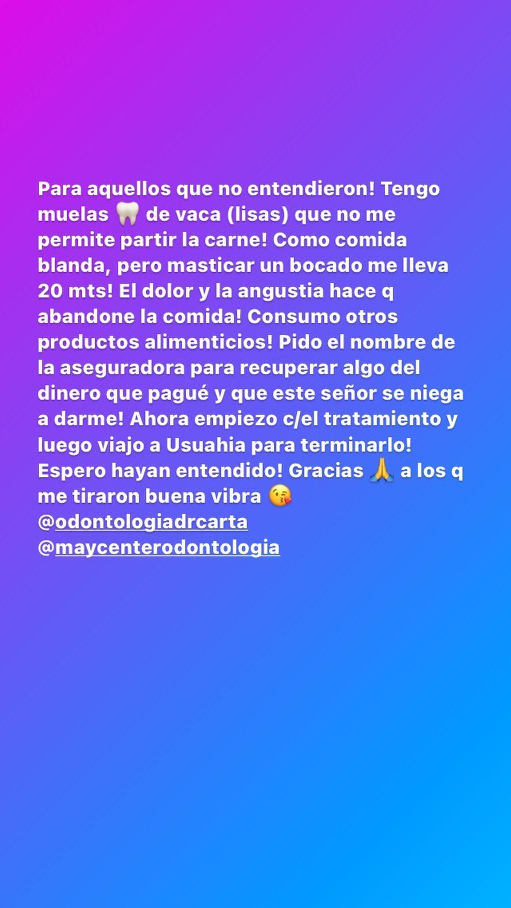 María Valenzuela se volcó a Instagram para pedir ayuda por su salud