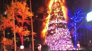 Árbol de navidad prendido fuego en Nueva York