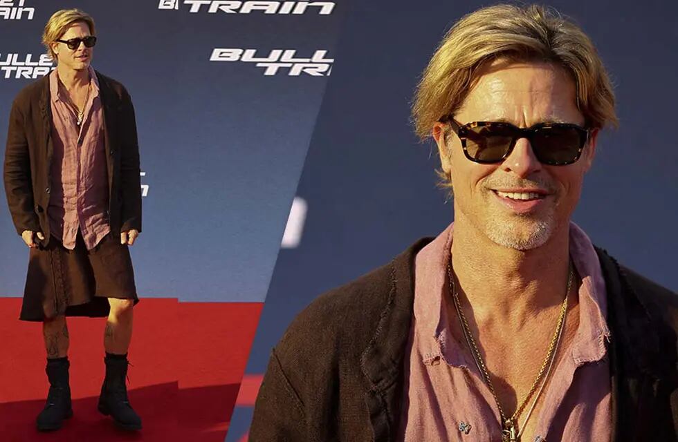 Brad Pitt impuso tendencia con falda y trajes de colores para la presentación del film "Tren bala"