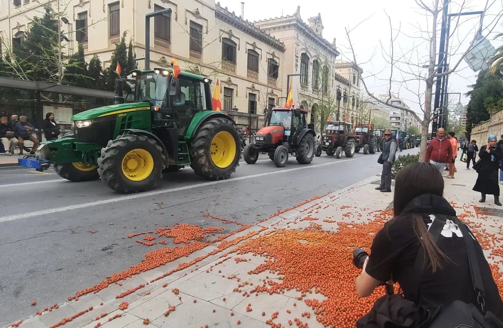 Desde principios de febrero, miles de productores europeos han salido a la calle, a pie o con sus tractores. 
Protesta del día 22 de marzo en Granada, España.
Foto: Mauricio Manini / Los Andes