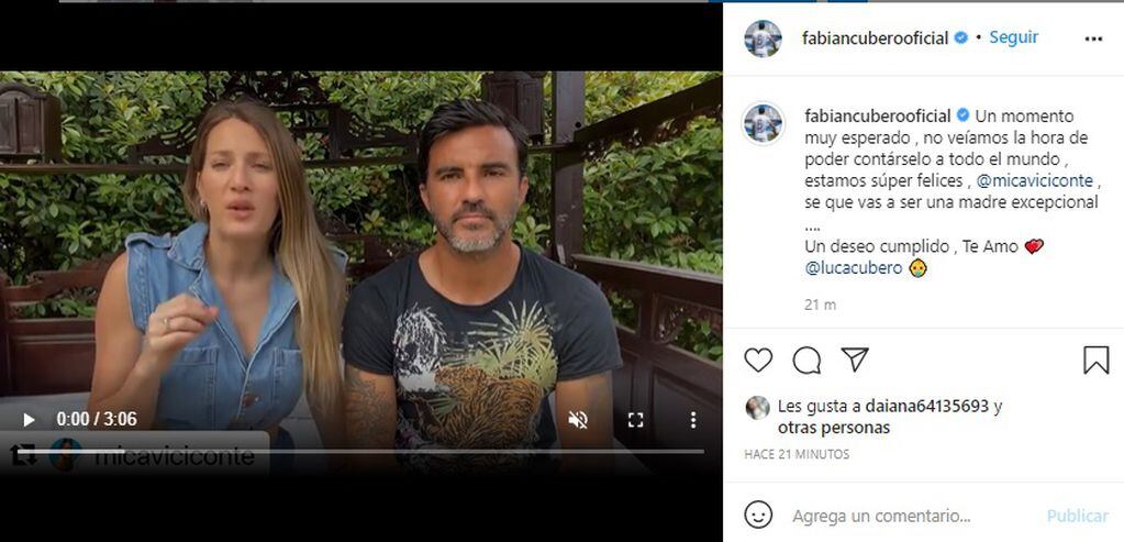 Mica Viciconte y Fabián Cubero compartieron un video de cuando revelaron la llegada de la cigüeña