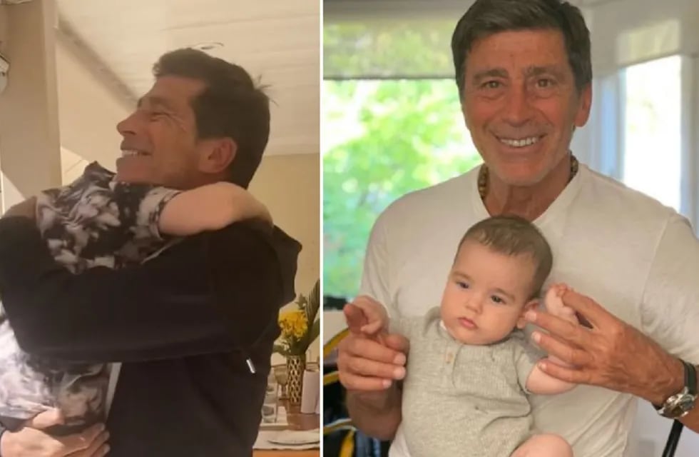 Nicolás Repetto se reencuentra con sus nietos luego de un año de estar en Uruguay. Su hija graba el momento exacto.