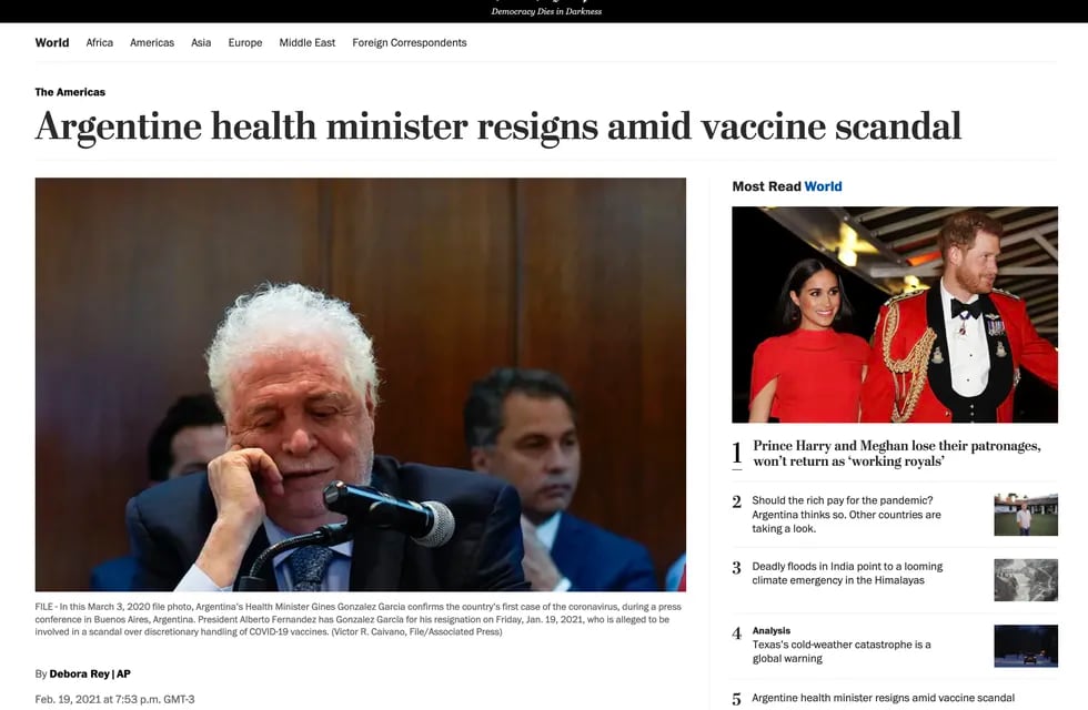 Varios medios del mundo se hicieron eco del escándalo de las vacunas en Argentina.