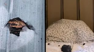 Las fotos del meteorito en la vivienda de la mujer que dormía cuando cayó.